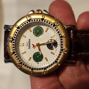 Vintage Sport America Chronograph Wristwatch Leather Band